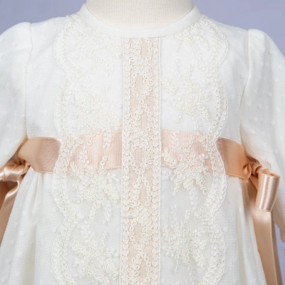 ✔️Jesusito bautizo de tul de topos con encajes y capota 13781